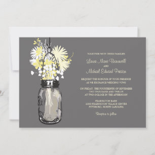 Mason Jar e Flores Selvagens Convites para Casamen