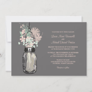 Mason Jar e Flores Selvagens Convites para Casamen