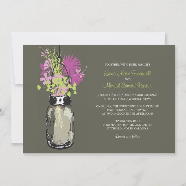Mason Jar e Flores Selvagens Convites para Casamen (Frente)