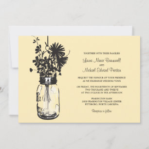 Mason Jar e Flores Selvagens Convites para Casamen