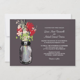 Mason Jar e Flores Selvagens Convites para Casamen