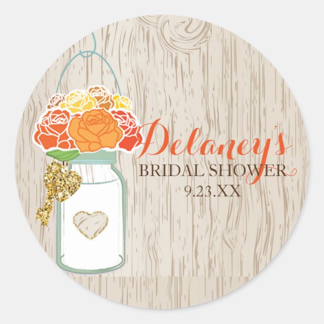 Mason Jar Fall chá de panela adesivos (Frente)