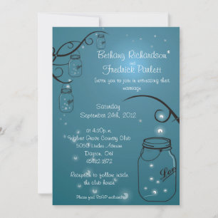 Mason Jar Firefly Casamento Convite Azul Teal