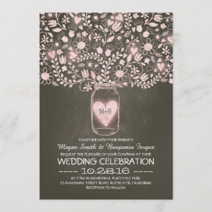 Mason jar flores rosas convites de casamento rústi