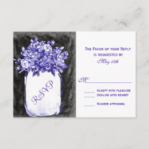Mason Jar Flowers Chalkboard Indigo RSVP Cards