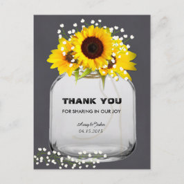 Mason jar girassol obrigado seus cartões postais