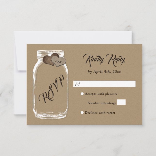 Mason Jar Kraft Paper Wedding RSVP (Frente)
