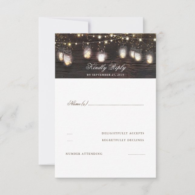 Mason Jar Lights Rustic Wedding RSVP (Frente)