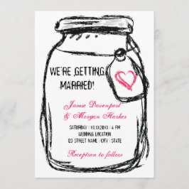 Mason Jar & Pink Heart Convite de casamento