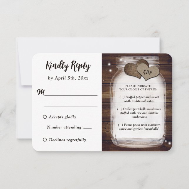 Mason Jar Rustic Country Weding Meal Choice RSVP (Frente)