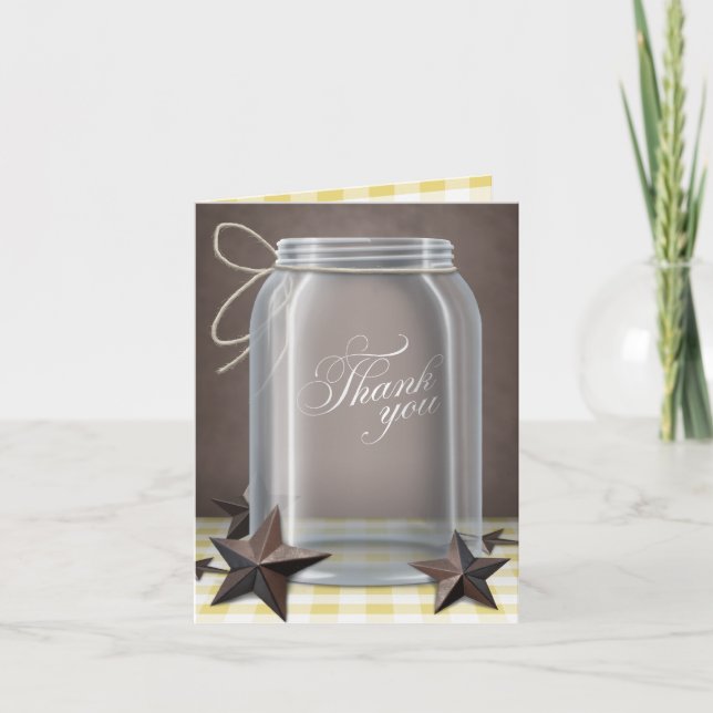 Mason Jar Rustic Stars Amarelo Obrigado Cartões (Frente)