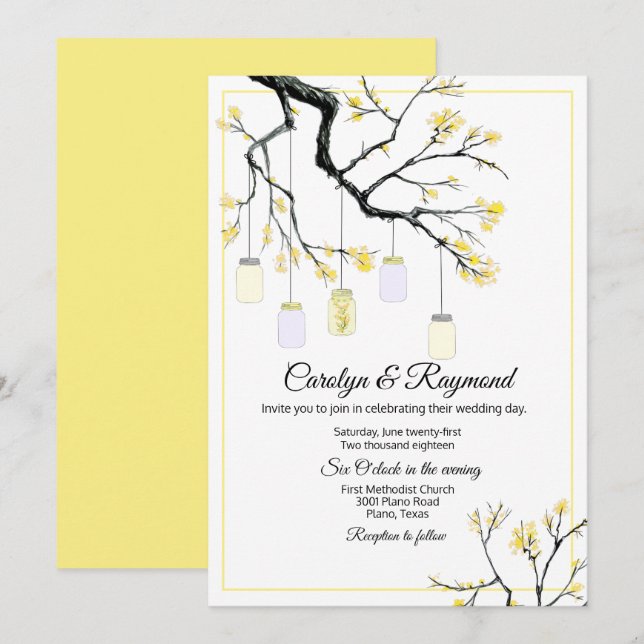 Mason Jar sobre o Convite para Casamento de Árvore (Frente/Verso)