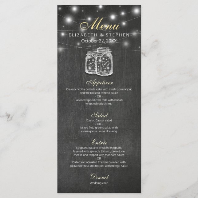 Mason Jar & String Lights Chalkboard Menu (Frente)