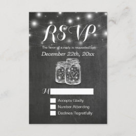 Mason Jar & String Lights Chalkboard Weding RSVP