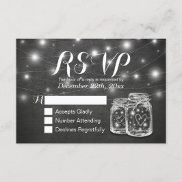 Mason Jar & String Lights Chalkboard Weding RSVP