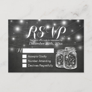 Mason Jar & String Lights Chalkboard Weding RSVP