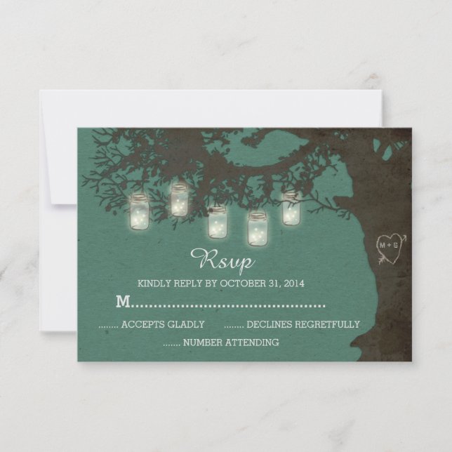Mason Jar String Lights Tree Vintage Teal RSVP (Frente)