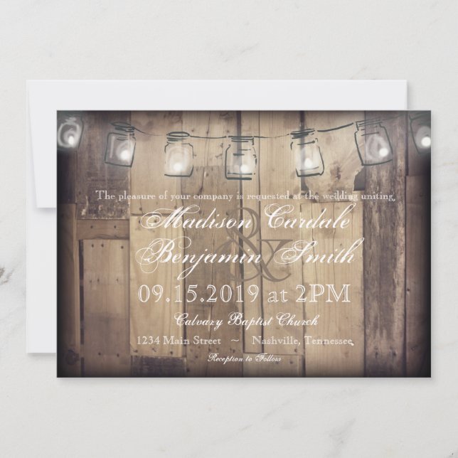 Mason Jar String Luz Convite de casamento Rústico  (Frente)