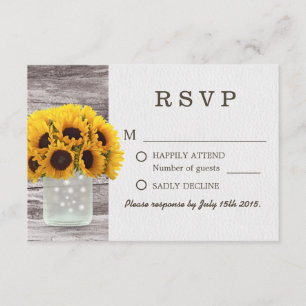 Mason Jar Sunflower Barn Wood Wedding RSVP