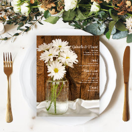 Mason Jar White Daisies Country Barn WedeMenu