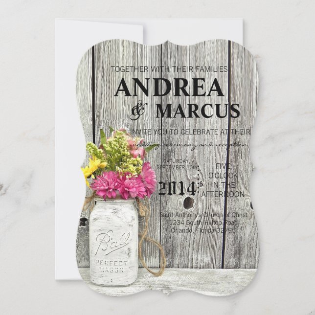 Mason Jars com flores silvestres 5x7 Convite para  (Frente)