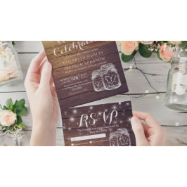 Mason Jars String Luz Rustic Wood Weding RSVP