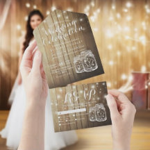 Mason Jars String Luz Rustic Wood Weding RSVP