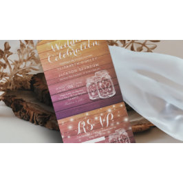 Mason Jars String Luz Rustic Wood Weding RSVP