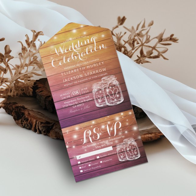 Mason Jars String Luz Rustic Wood Weding RSVP (Criador carregado)