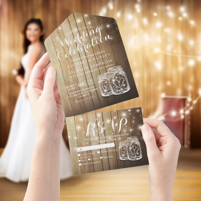 Mason Jars String Luz Rustic Wood Weding RSVP (Criador carregado)
