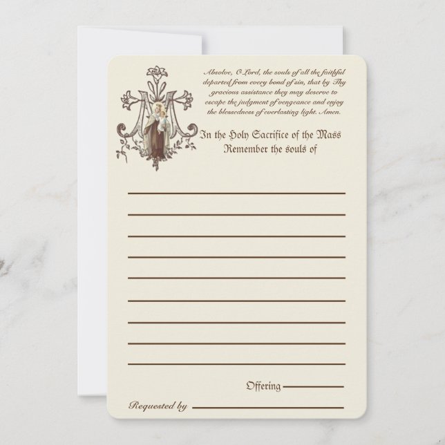 Massa Católica Todas as Almas Lembrança do Morto (Frente)