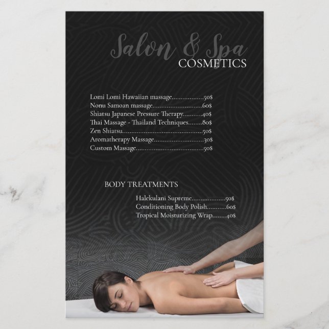 Massage Salon Beauty Cosmetics & Spa Price List (Frente)
