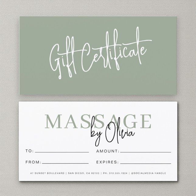 Massage Therapist Sage Green Gift Certificates (Criador carregado)