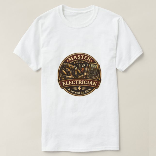 Master Electrician EST 1947 Vintage Badge T-Shirt (Frente do Design)