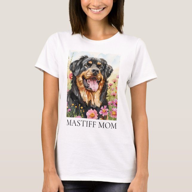 Mastiff Mãe Camiseta de cão de Aquarela (Frente)