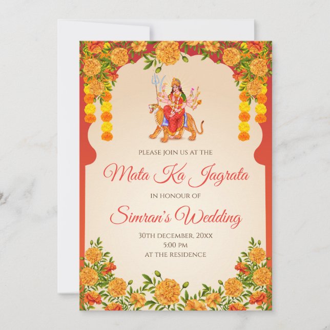 Mata ka Jagrata convida convite de puja Chowki (Frente)