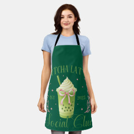 Matcha Latte Social Club Pink and Dark Green Apron
