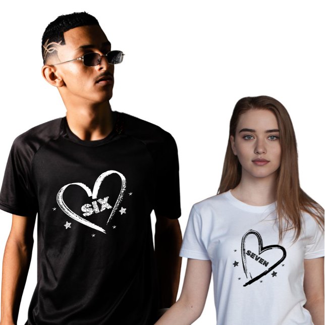 Matching Six and Seven Heart Couple T-Shirt (Criador carregado)