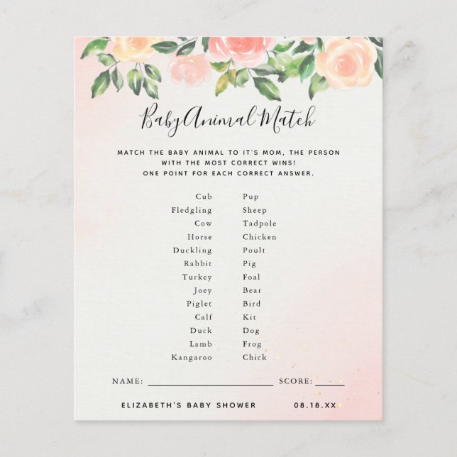 Matriz de Animais de Bebê | Jogo Chá de fraldas (Frente)