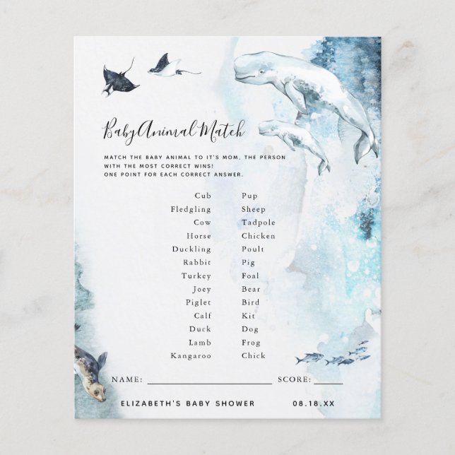 Matriz de Animais de Bebê | Jogo Chá de fraldas (Frente)