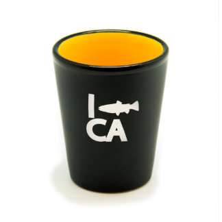 Matte Black/Yellow Hilo Shot Glass "I Fish"