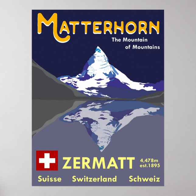Matterhorn, Zermatt, Suiça, Ski Poster (Frente)