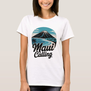Maui Calling - Retro Havaiano Sunset Beach T-Shirt