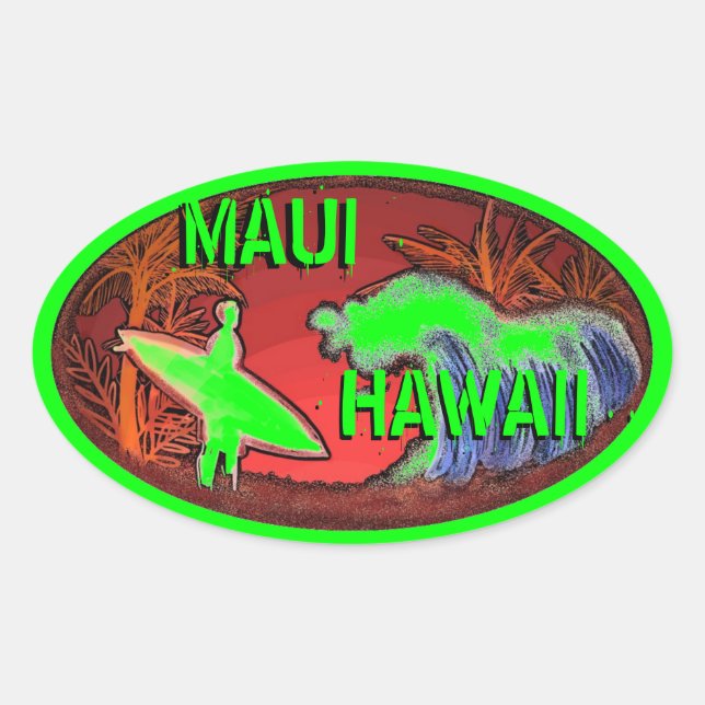 Maui Hawaii, surfista verde, lança adesivos artíst (Frente)