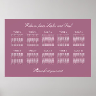Mauve 10 Gráfico Mesa de Casamento de Poster