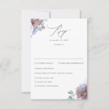 Mauve e Dusty Blue Floral Weding RSVP