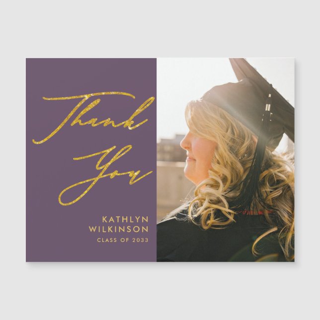 Mauve Elegant Dourado Script Graduação Obrigado (Frente)