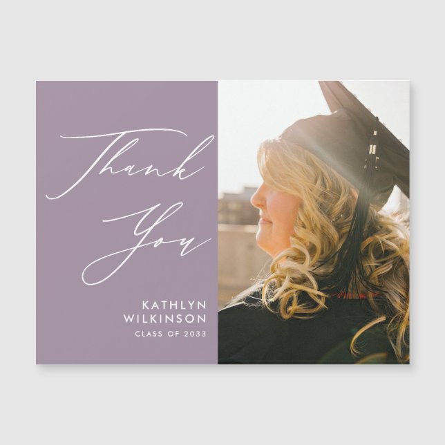 Mauve Elegant Script Simple Graduação Obrigado (Frente)