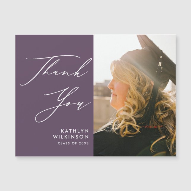Mauve Elegant Script Simple Graduação Obrigado (Frente)