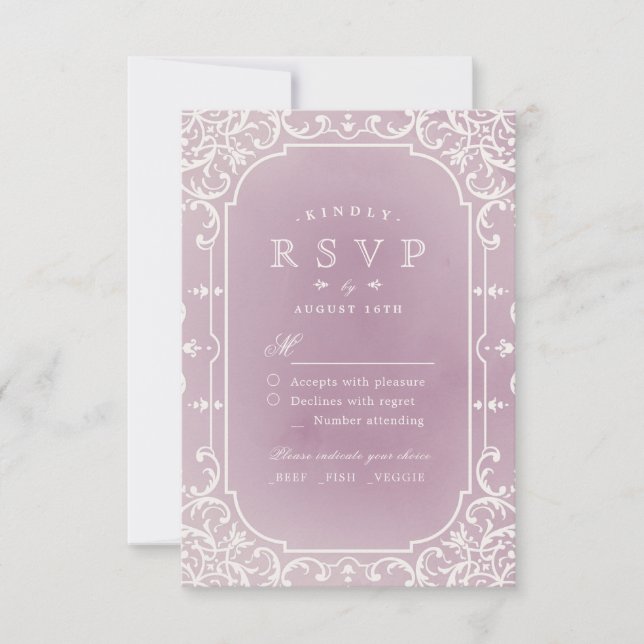 Mauve elegante casamento vintage romântico RSVP (Frente)